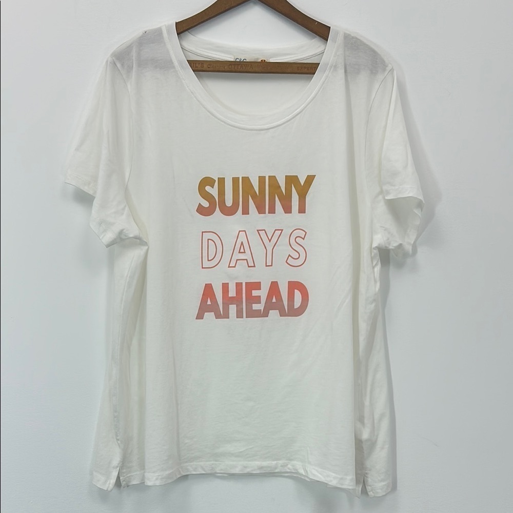 C & C California White Graphic Tee Sunny Plus Size 2X Yoga Gym Exercise Walk Sun